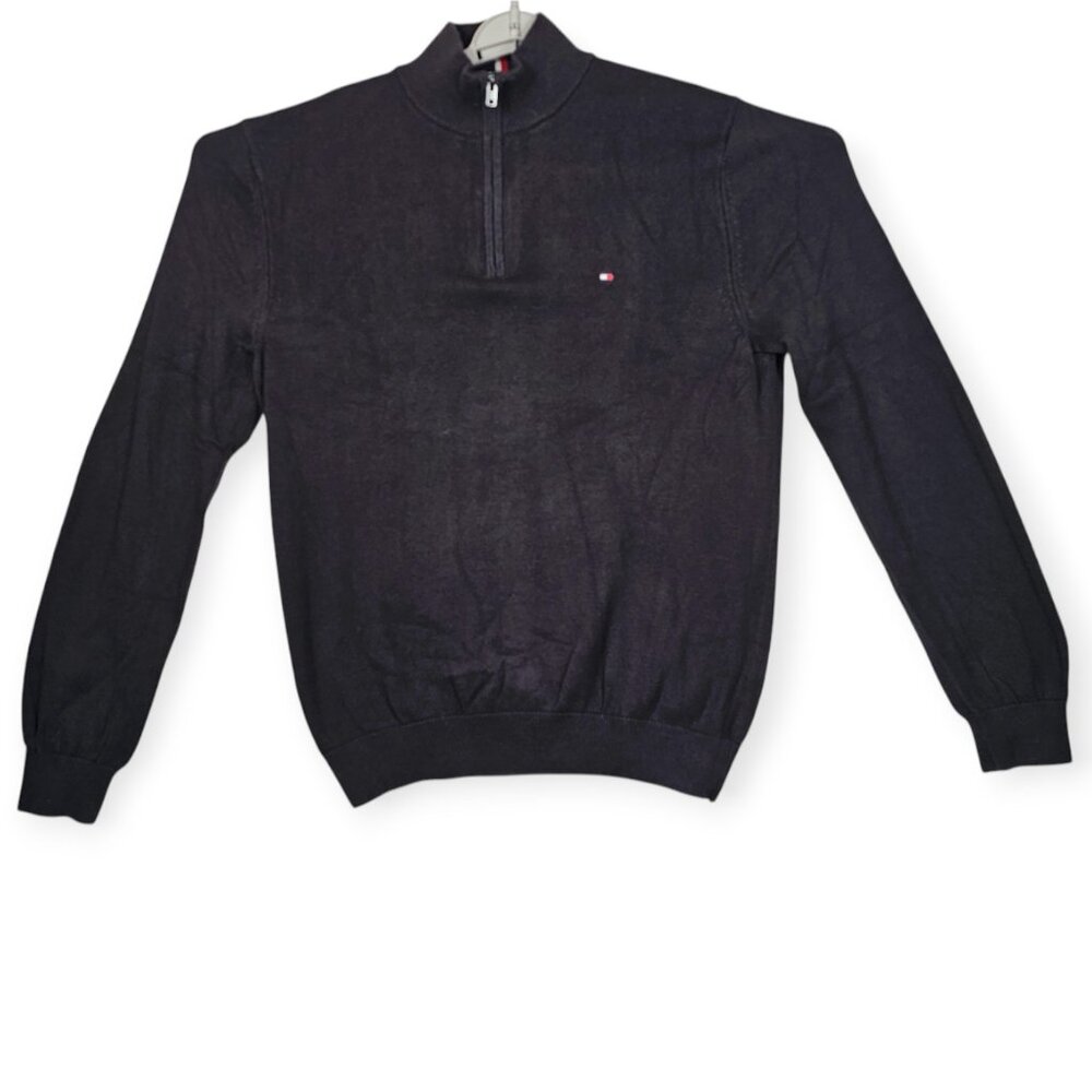 Tommy Hilfiger 1/4 Zip Sweater - Medium - 100% Cotton - Black